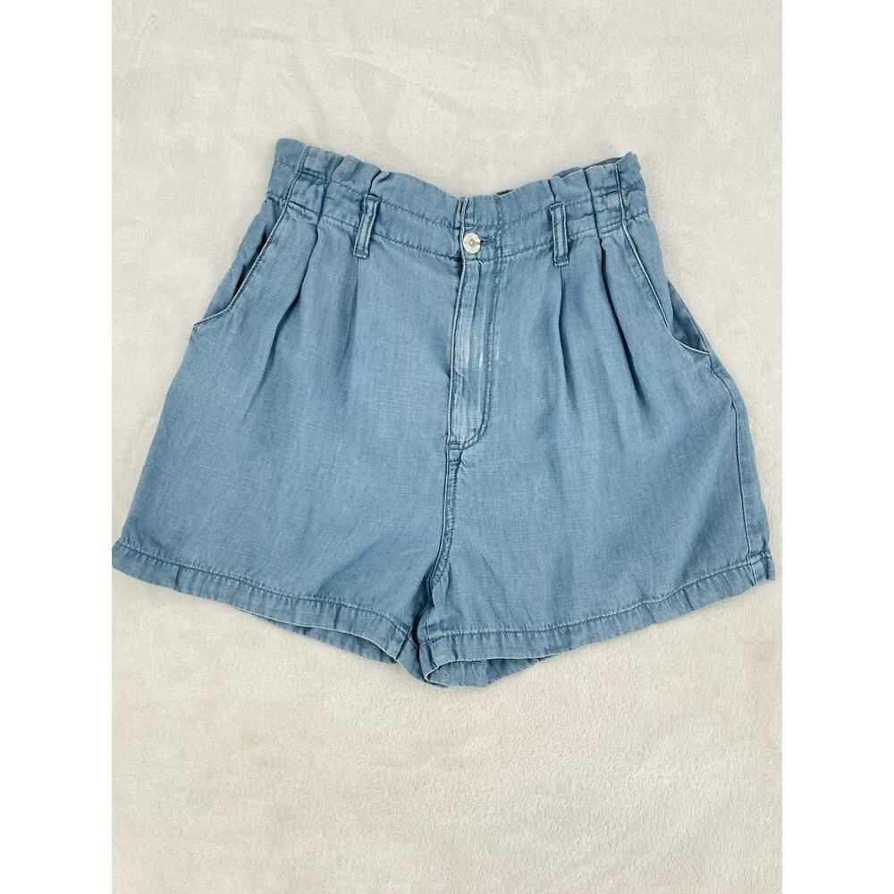 Zara Women's Light Blue Mom Denim Paper Bag Shorts Size Large High Rise